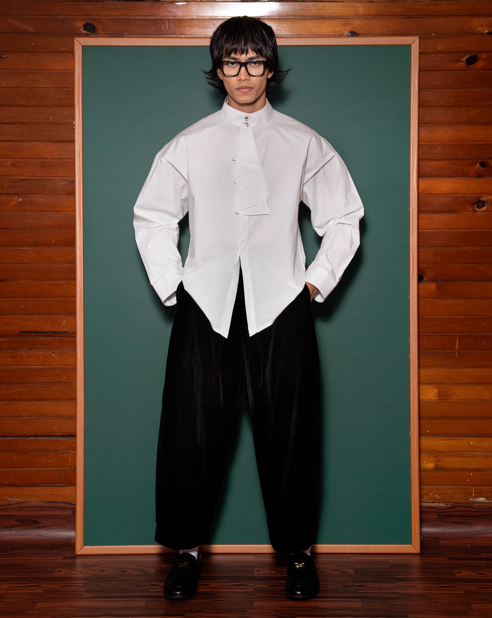 Kemeja Cekak Butang (White) // Lobak Pants (Velvet)