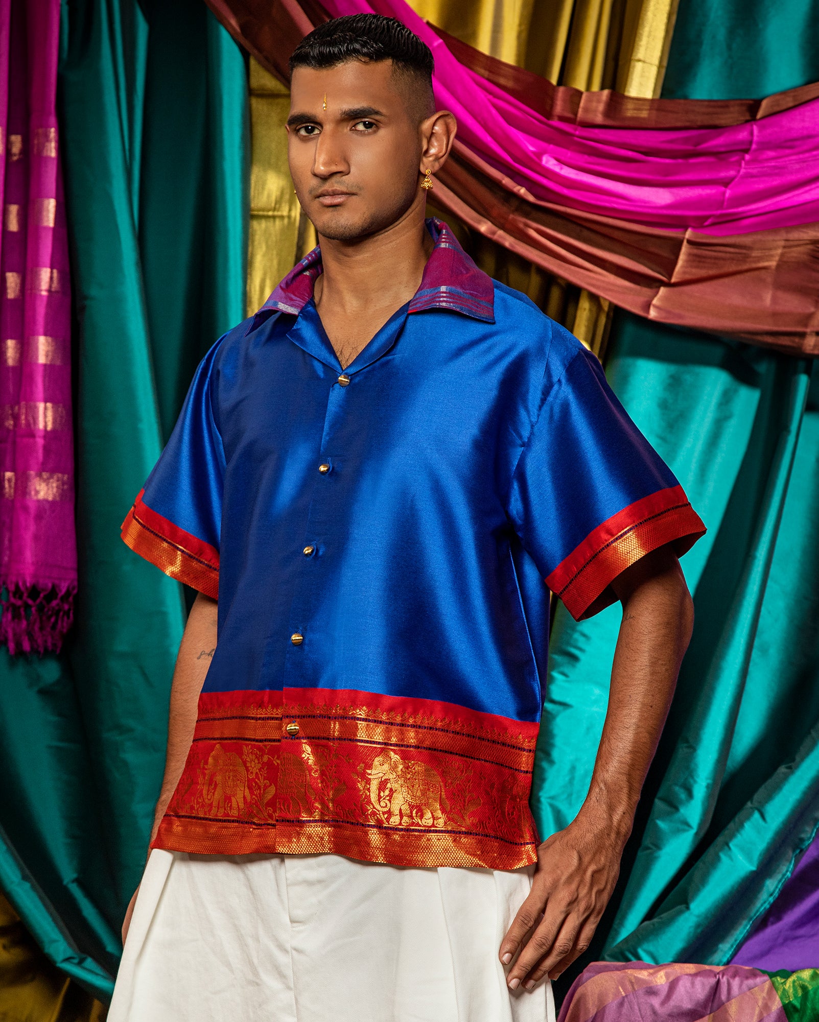 Cuban Shirt Saree (Cobalt)