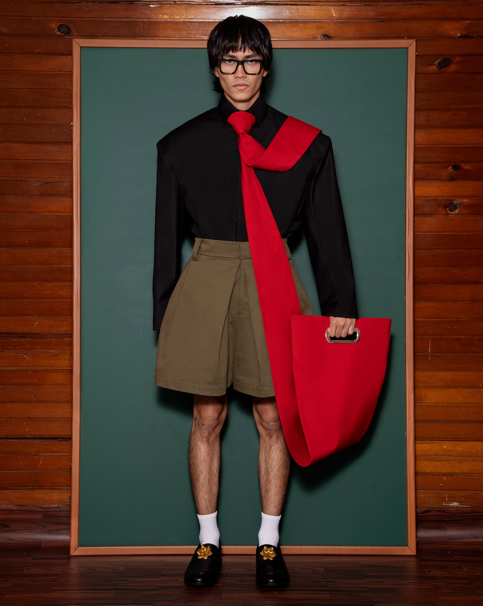 Kemeja Bahu (Black) //Tie Bag (Red)