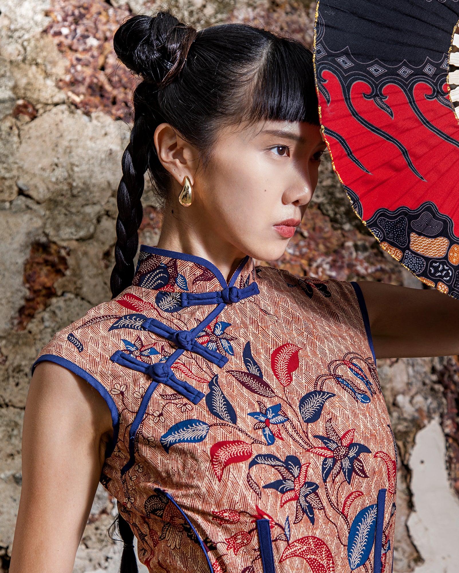 Cheongsam Corset (Red Blue Batik)