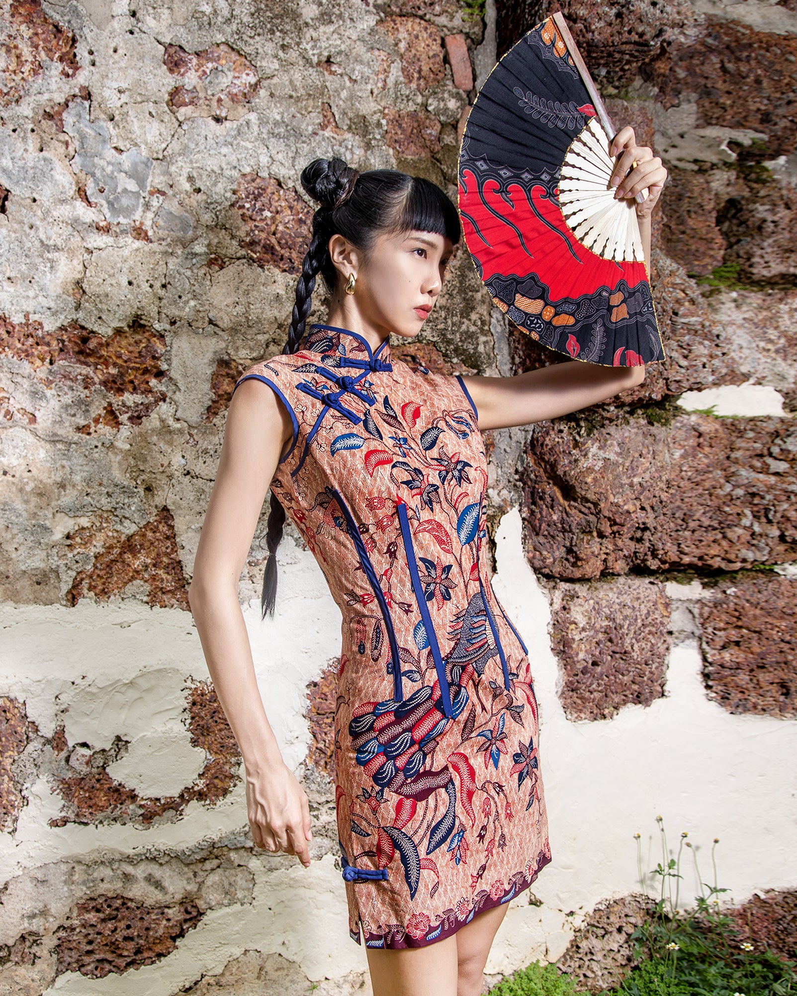 Cheongsam Corset (Red Blue Batik)