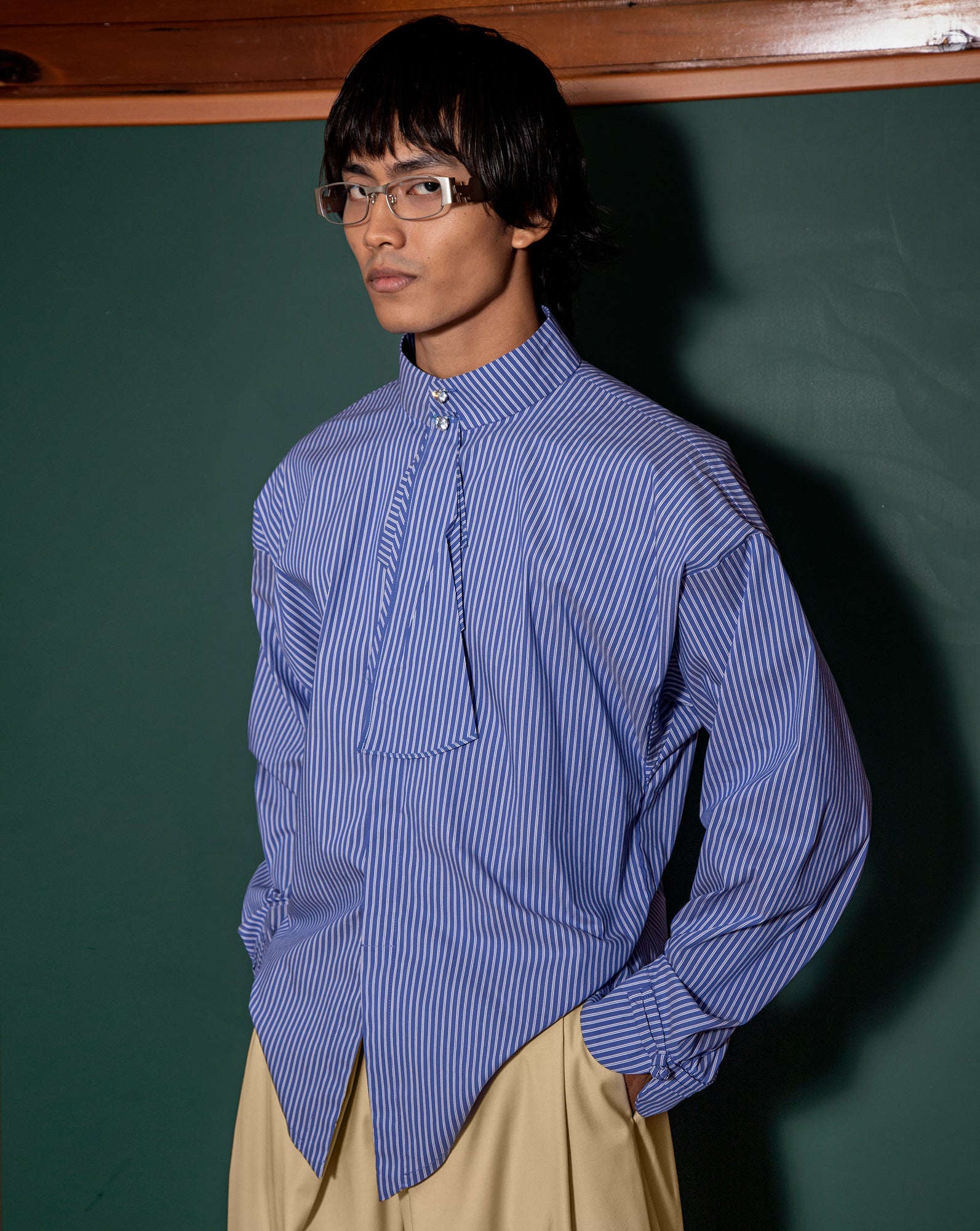 Kemeja Cekak Malaya (Blue Pinstripe)