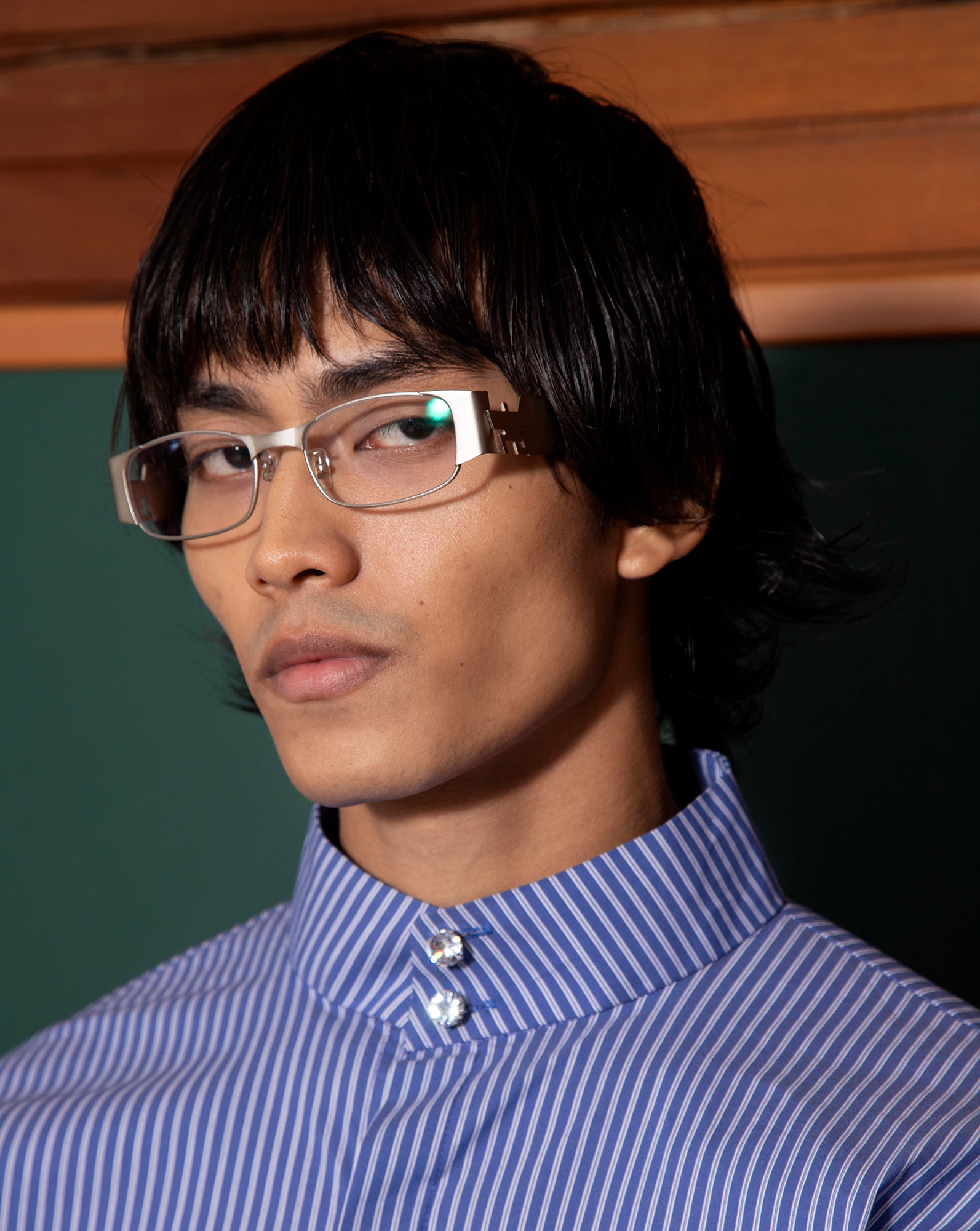 Kemeja Cekak Malaya (Blue Pinstripe)