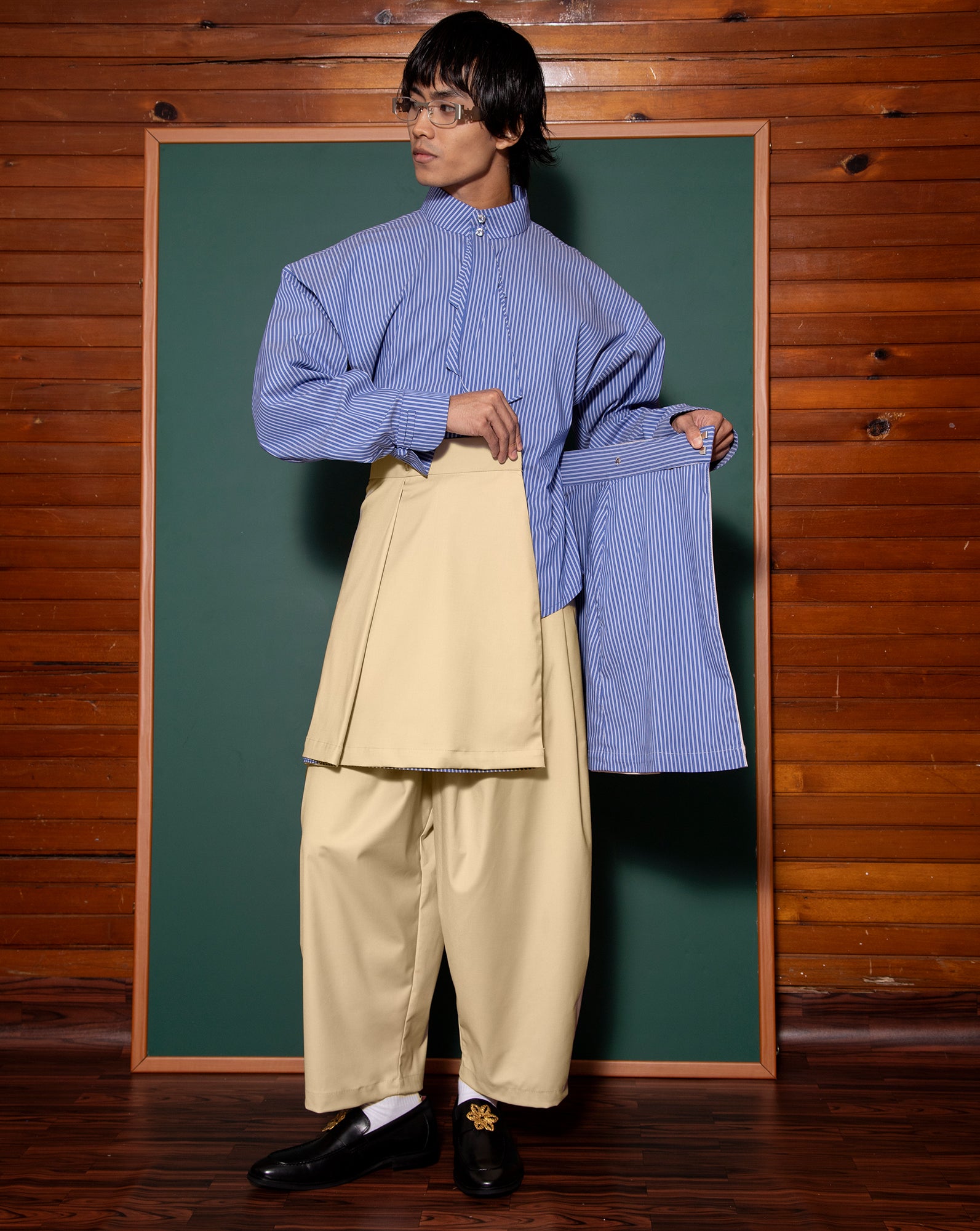 Kemeja Cekak Malaya (Blue Pinstripe)