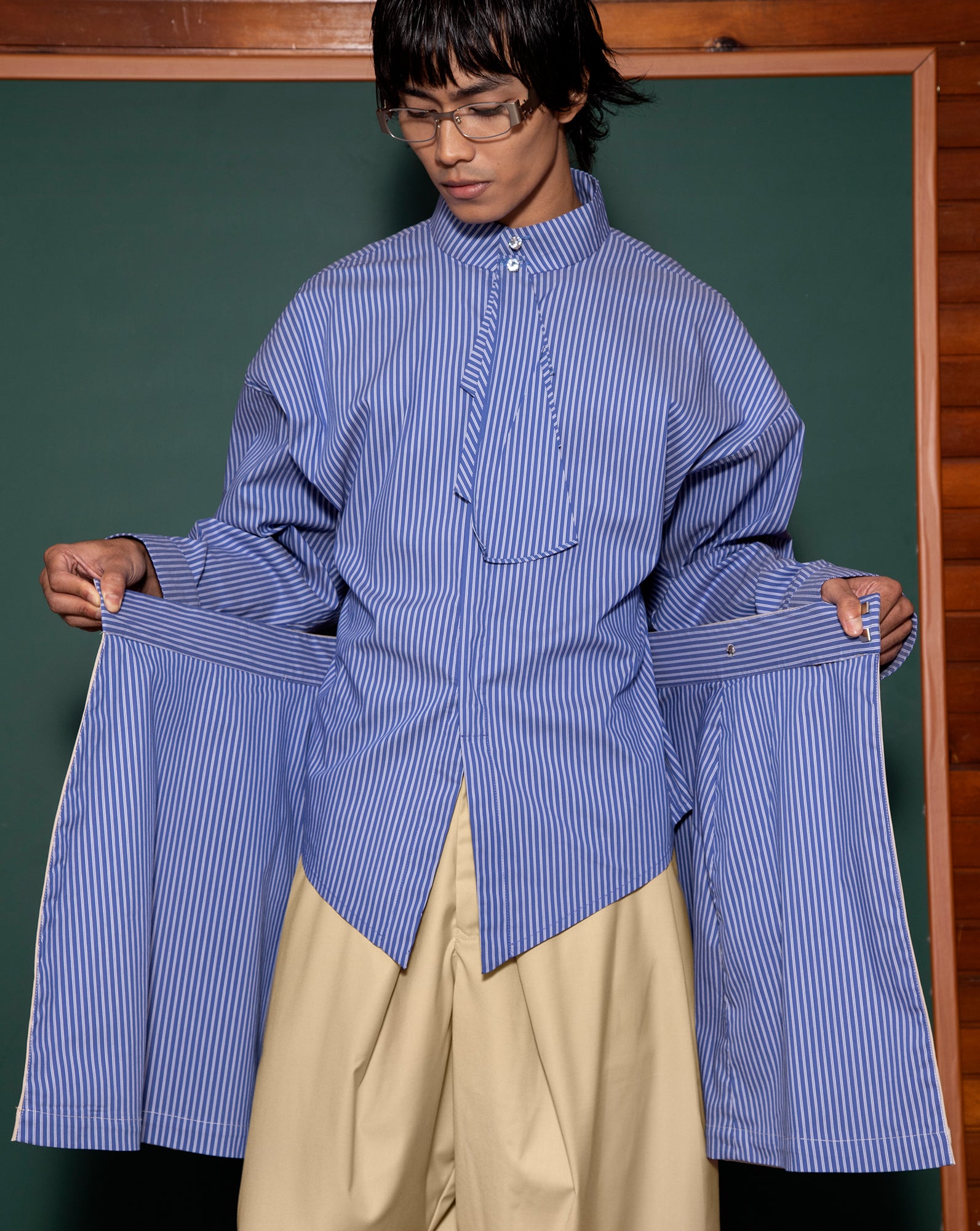 Kemeja Cekak Malaya (Blue Pinstripe)