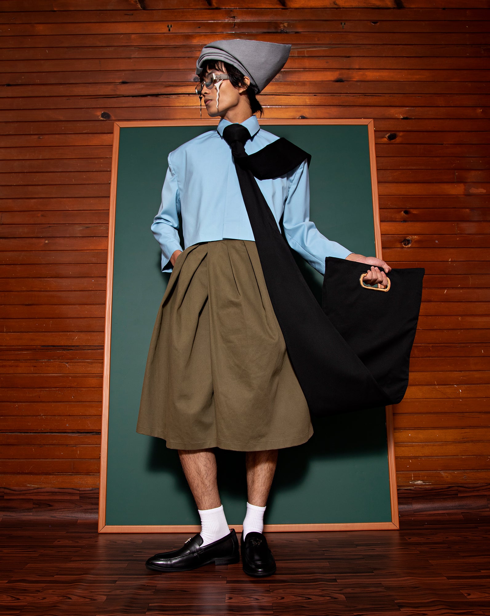 Kemeja Bahu Krop (Blue) // Tie Bag (Black Viscose)
