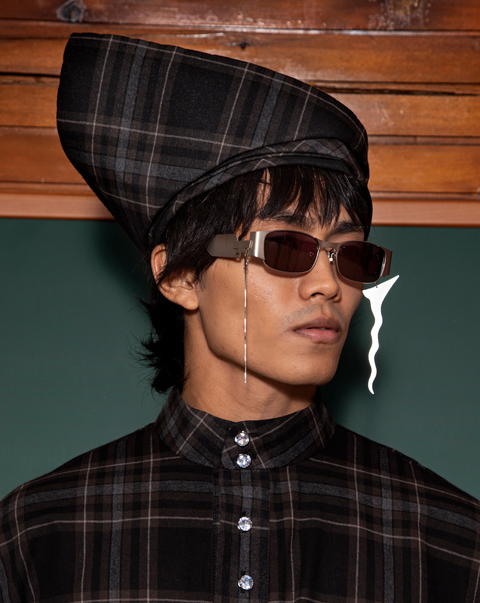 Baju Melayu Oversaiz Cekak Musang (Black Grey Plaid)