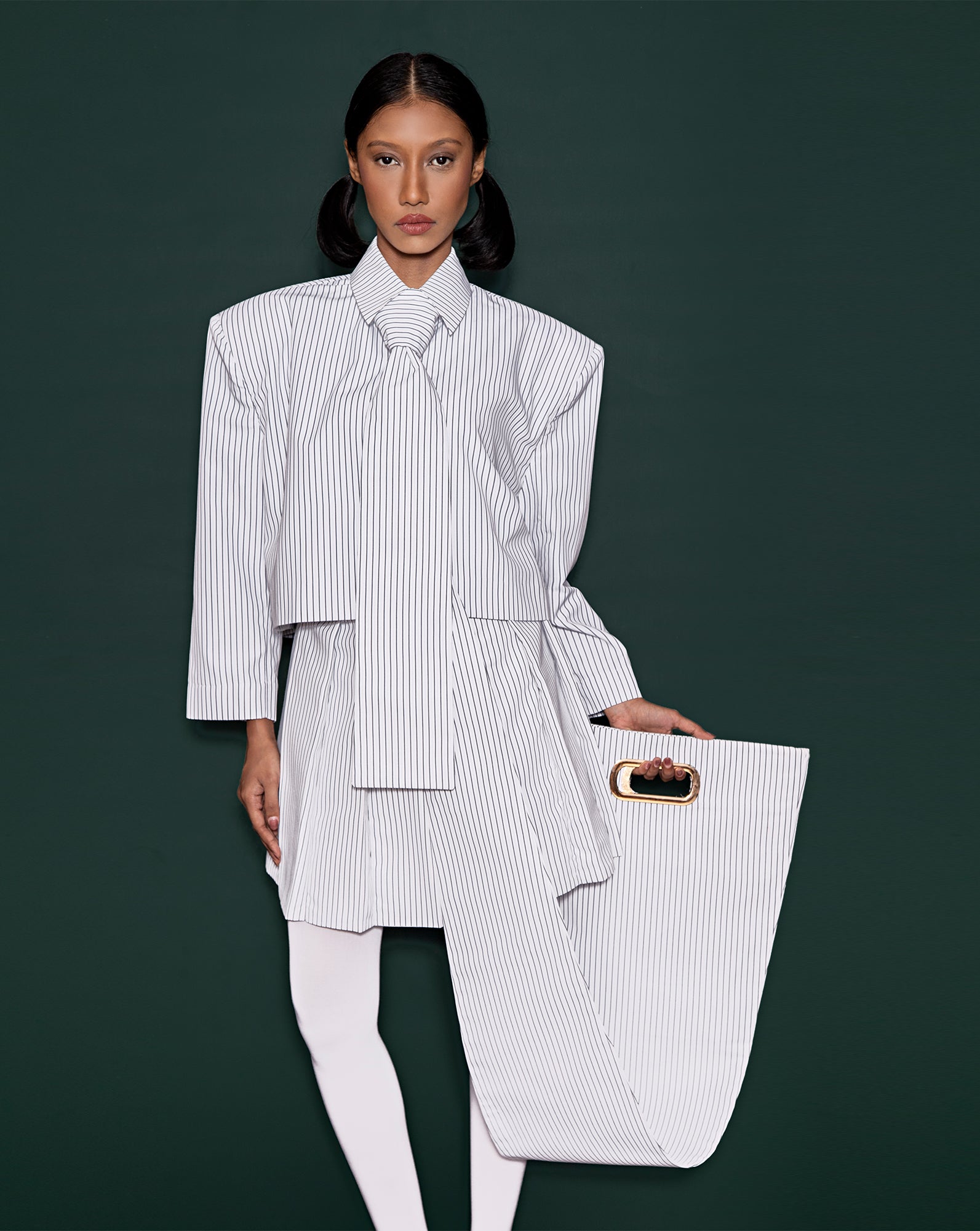Kemeja Jalur Sekolah // Tie Bag  (White Pinstripes)