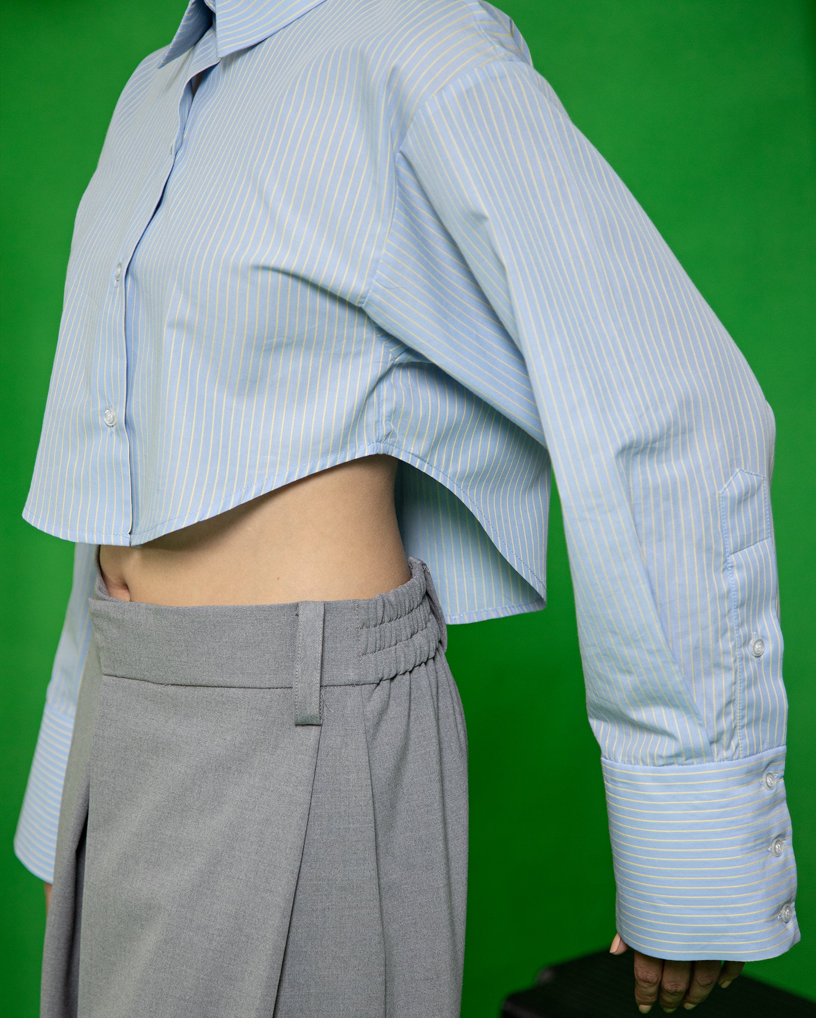 Kemeja Jalur Biru Kuning / Lobak Pants (Grey)