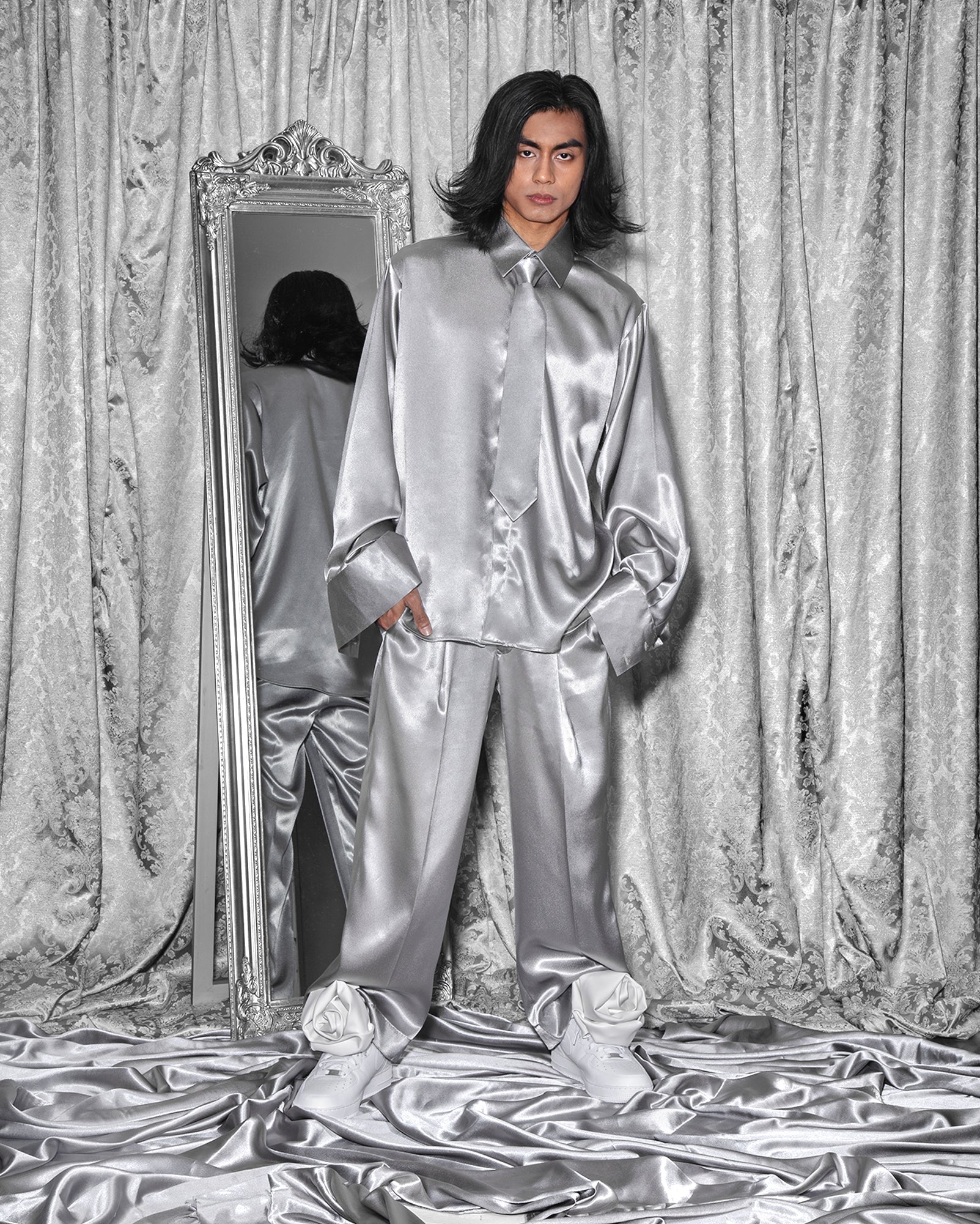 Kemeja Kurung (Silver Satin)