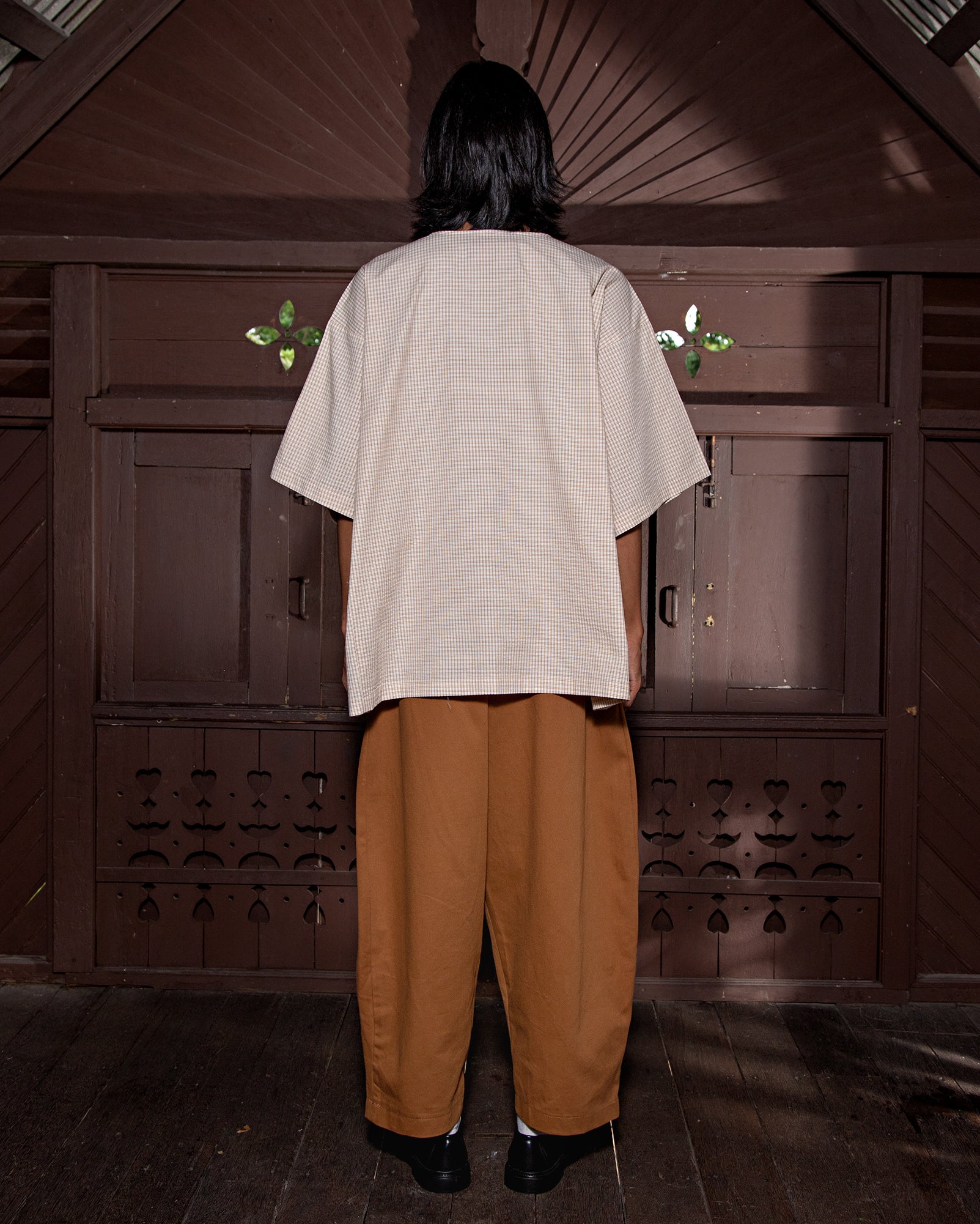 Baju Melayu Pendek (Cream Plaid)