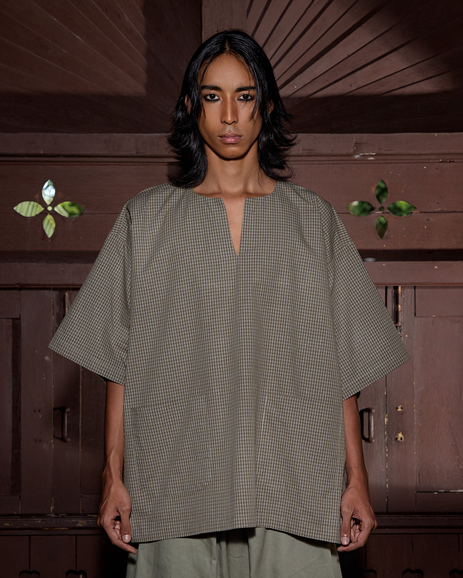 Baju Melayu Pendek (Sage Plaid)