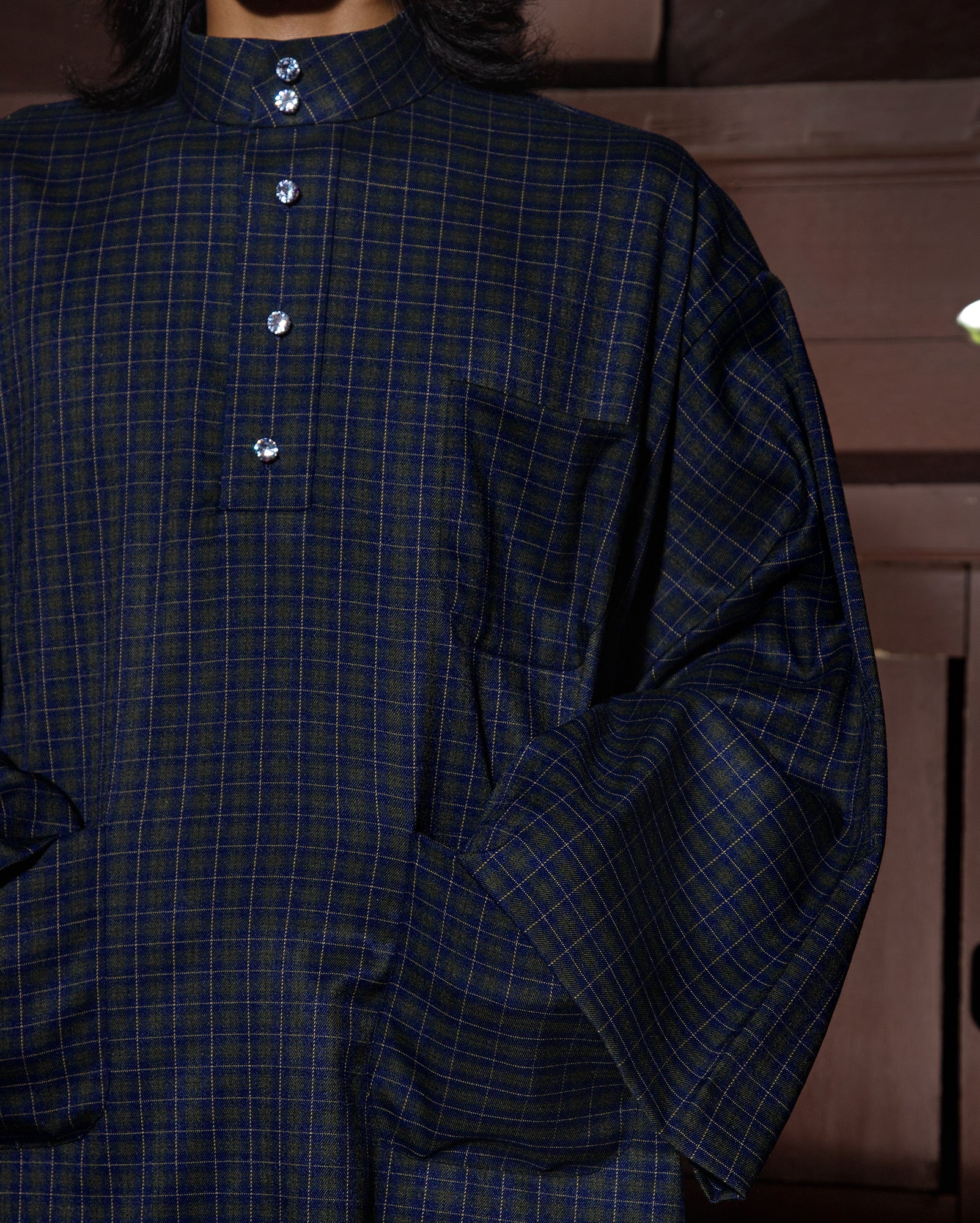 Baju Melayu Oversaiz Cekak Musang (Navy Green Plaid)