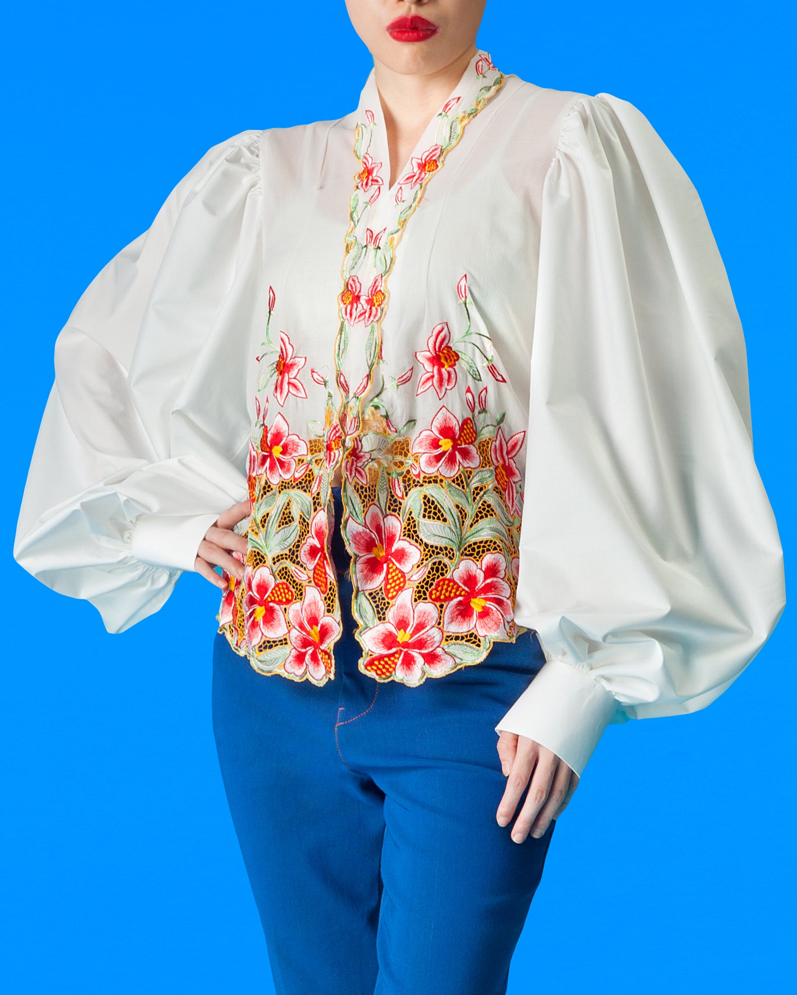Upcycled Kebaya with Puff Sleeves (White)