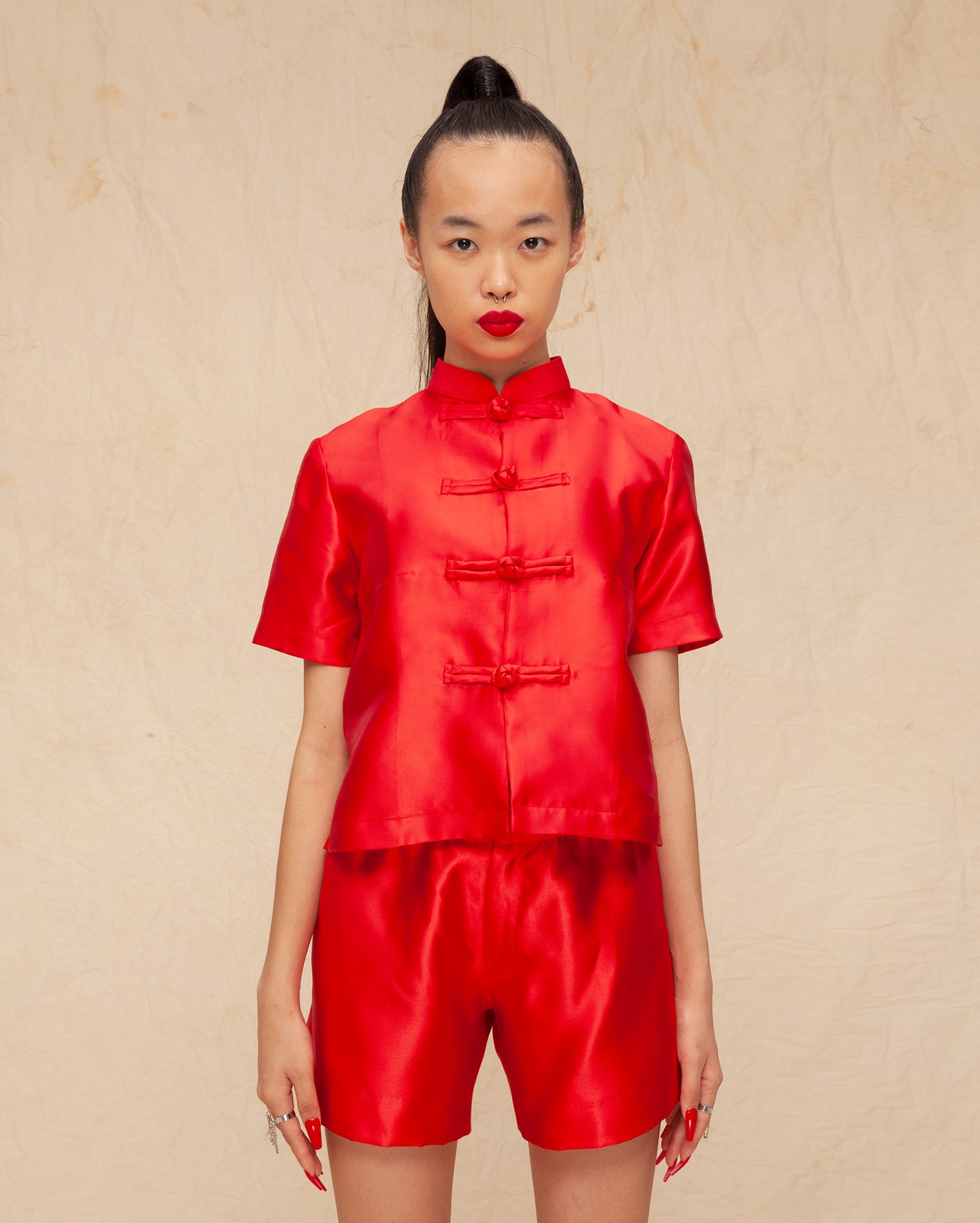 Hong Tang Suit (Red Taffeta)