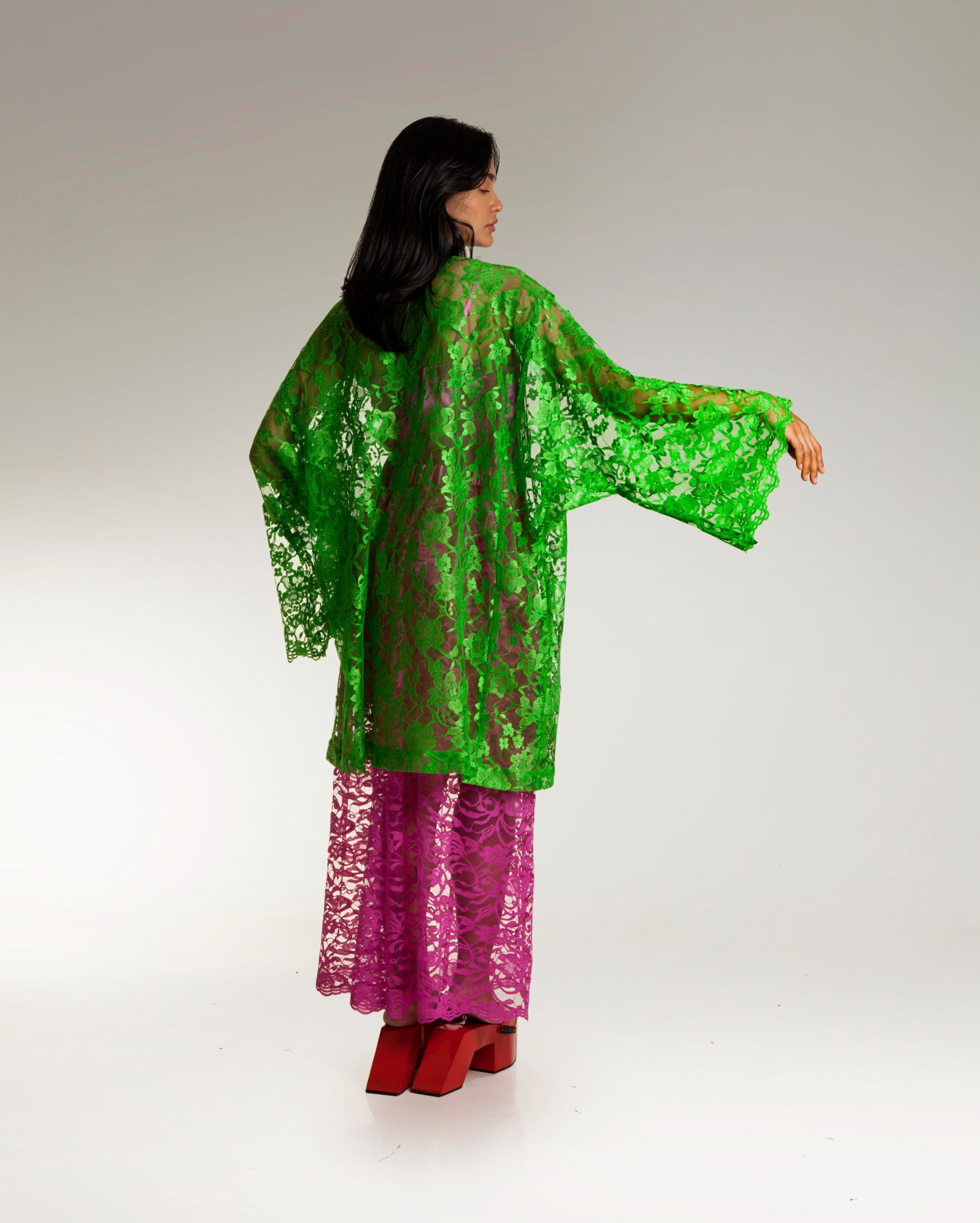 Lace Kebaya Oversaiz Set (Green Fuschia)