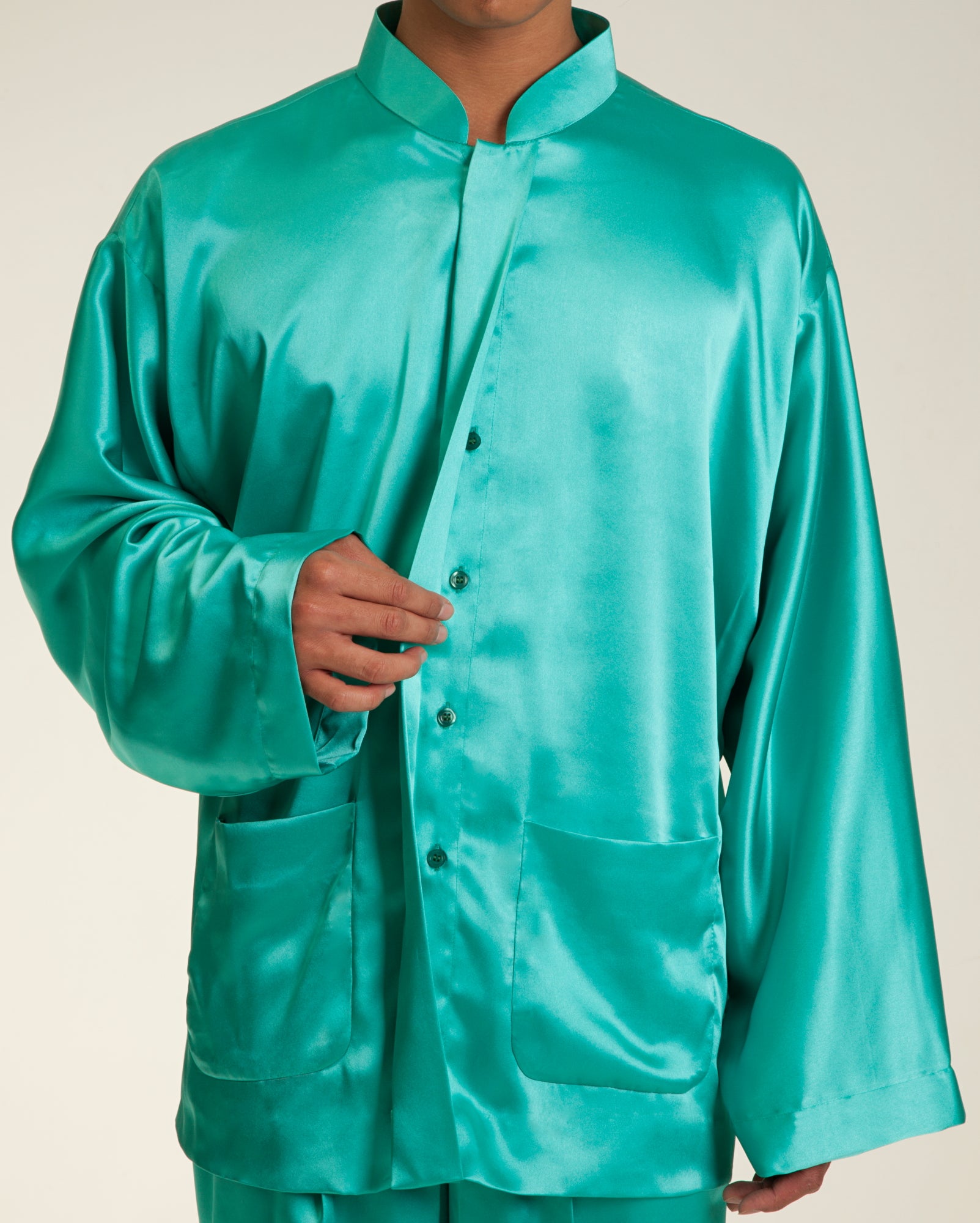 R21 Cekak Musang Satin Set (Green)