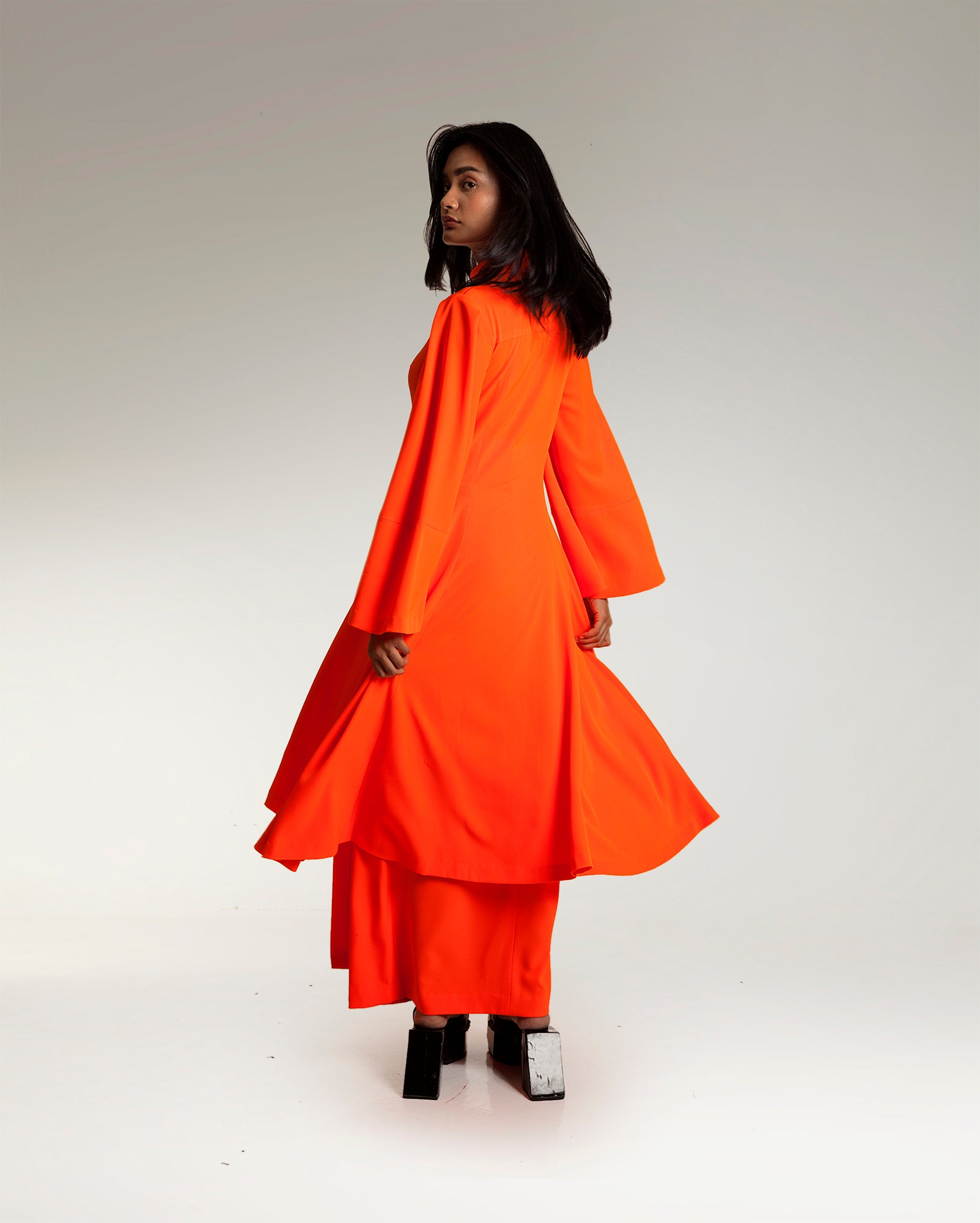 Pahang Shirt Kurung Set (Neon Orange)