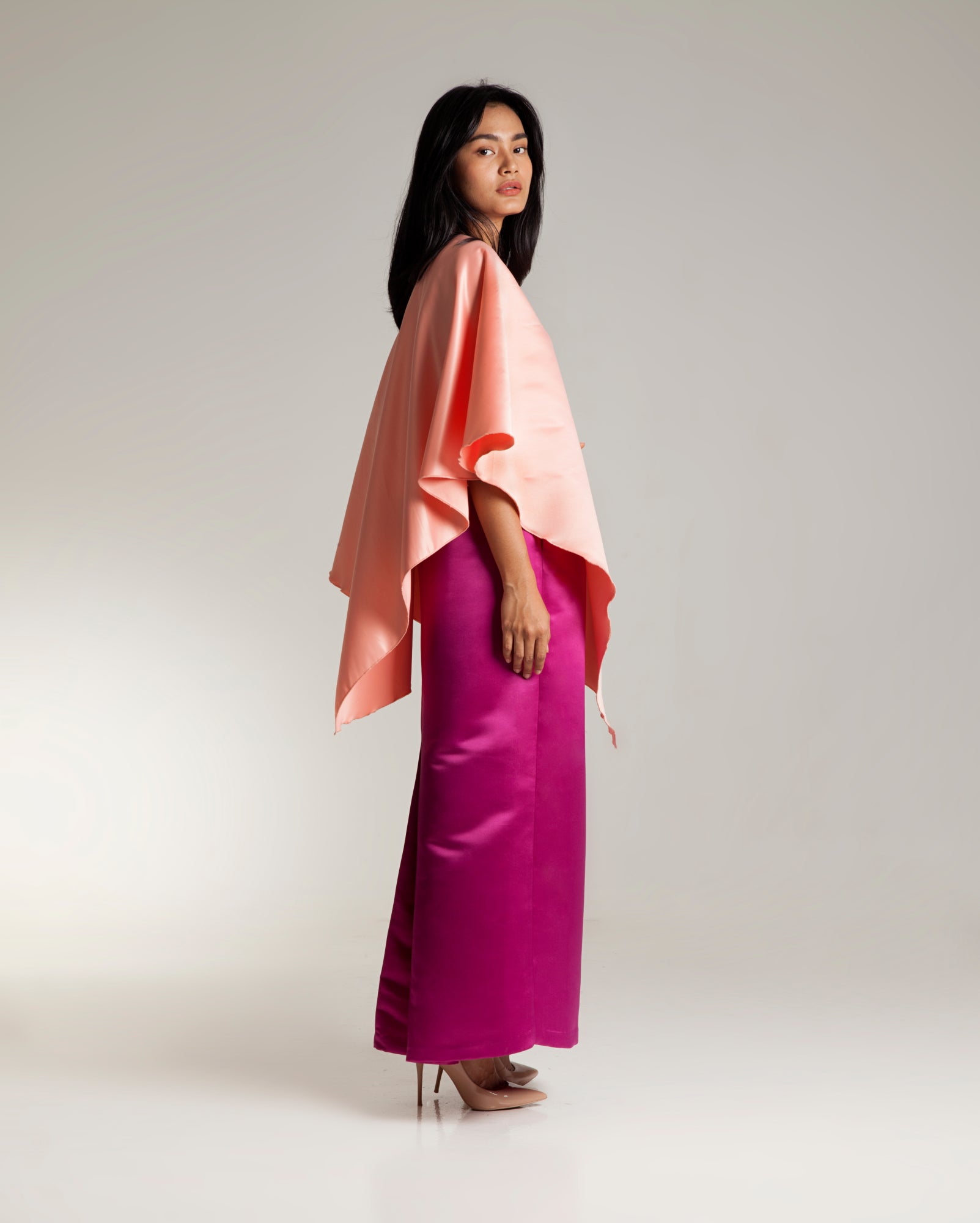Kaftan Kurung Set (Peach Magenta)