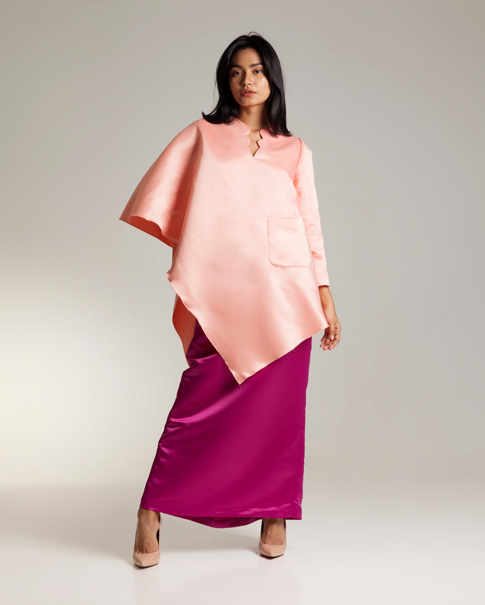 Kaftan Kurung Set (Peach Magenta)