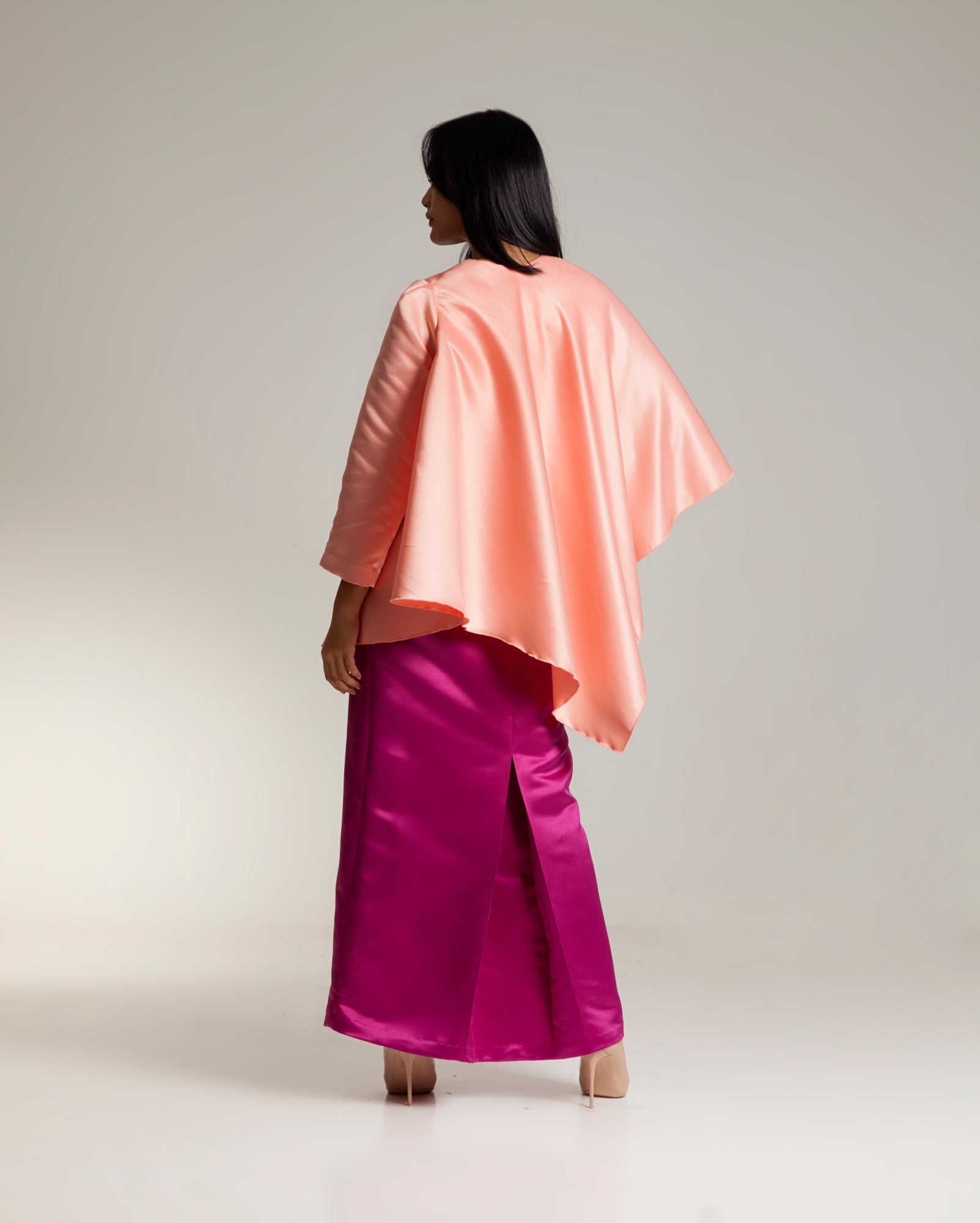 Kaftan Kurung Set (Peach Magenta)