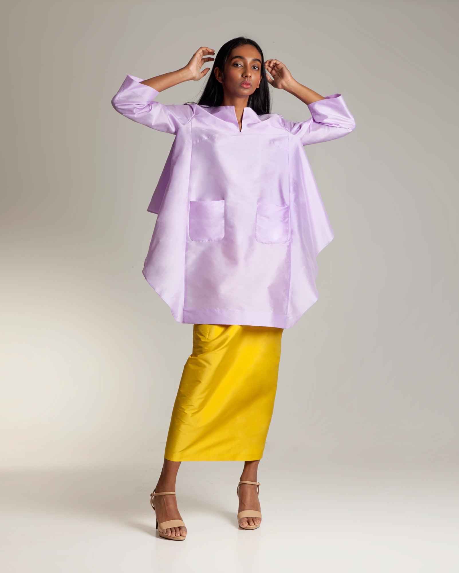 Lata Kurung Set (Lilac Yellow Taffeta)