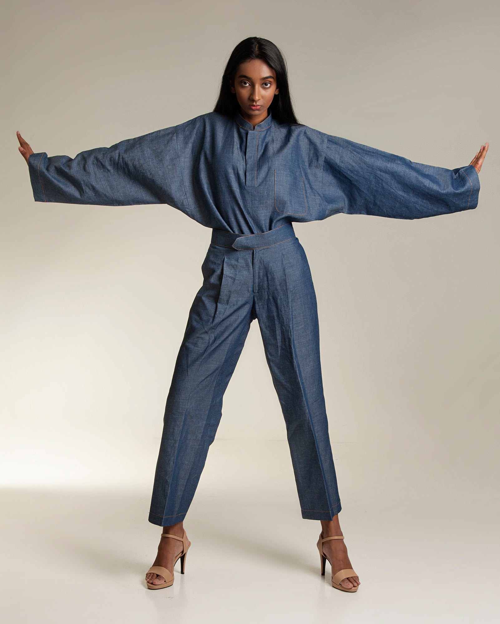 Linen Denim Baju Melayu Set (Dusty Navy)