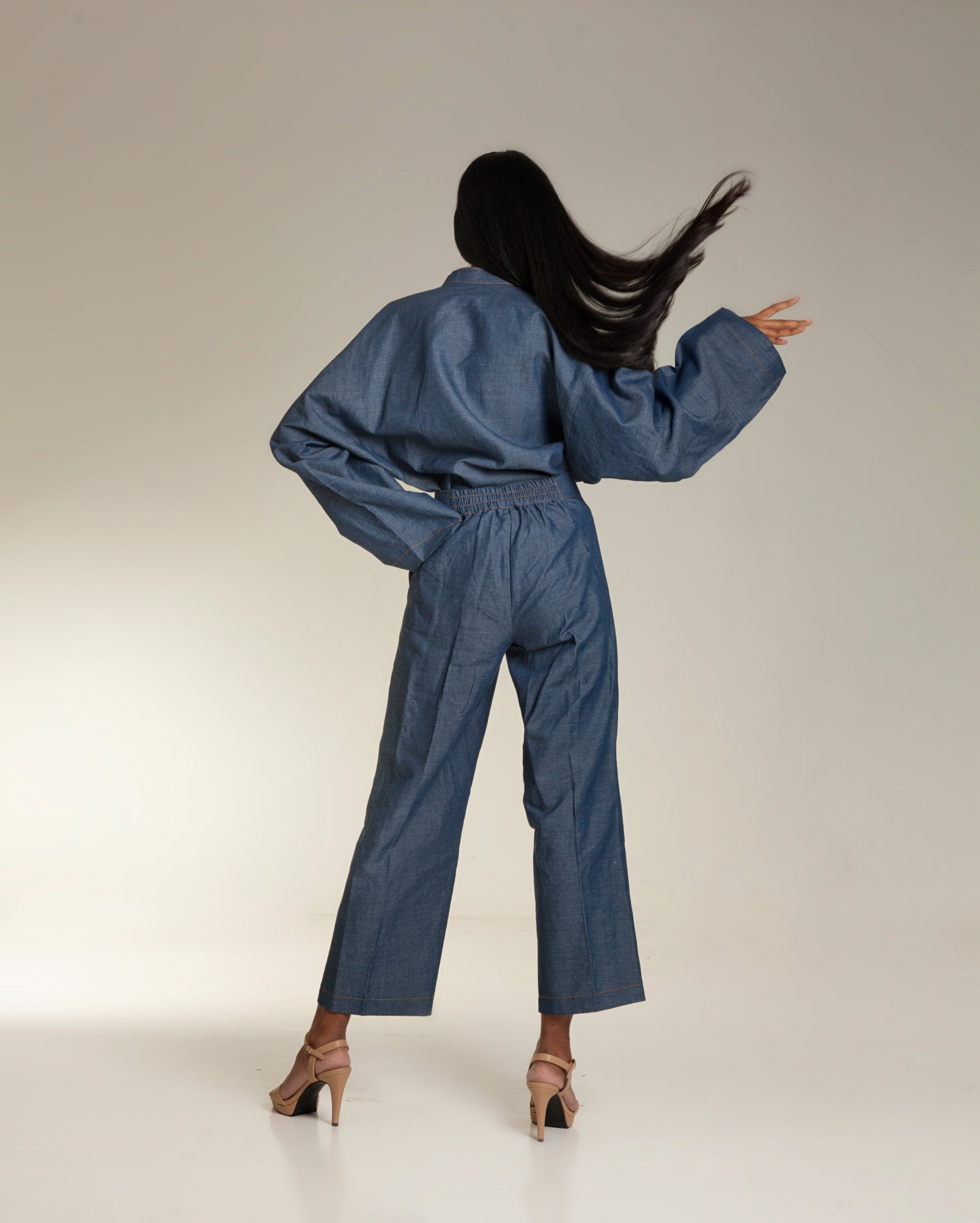 Linen Denim Baju Melayu Set (Dusty Navy)