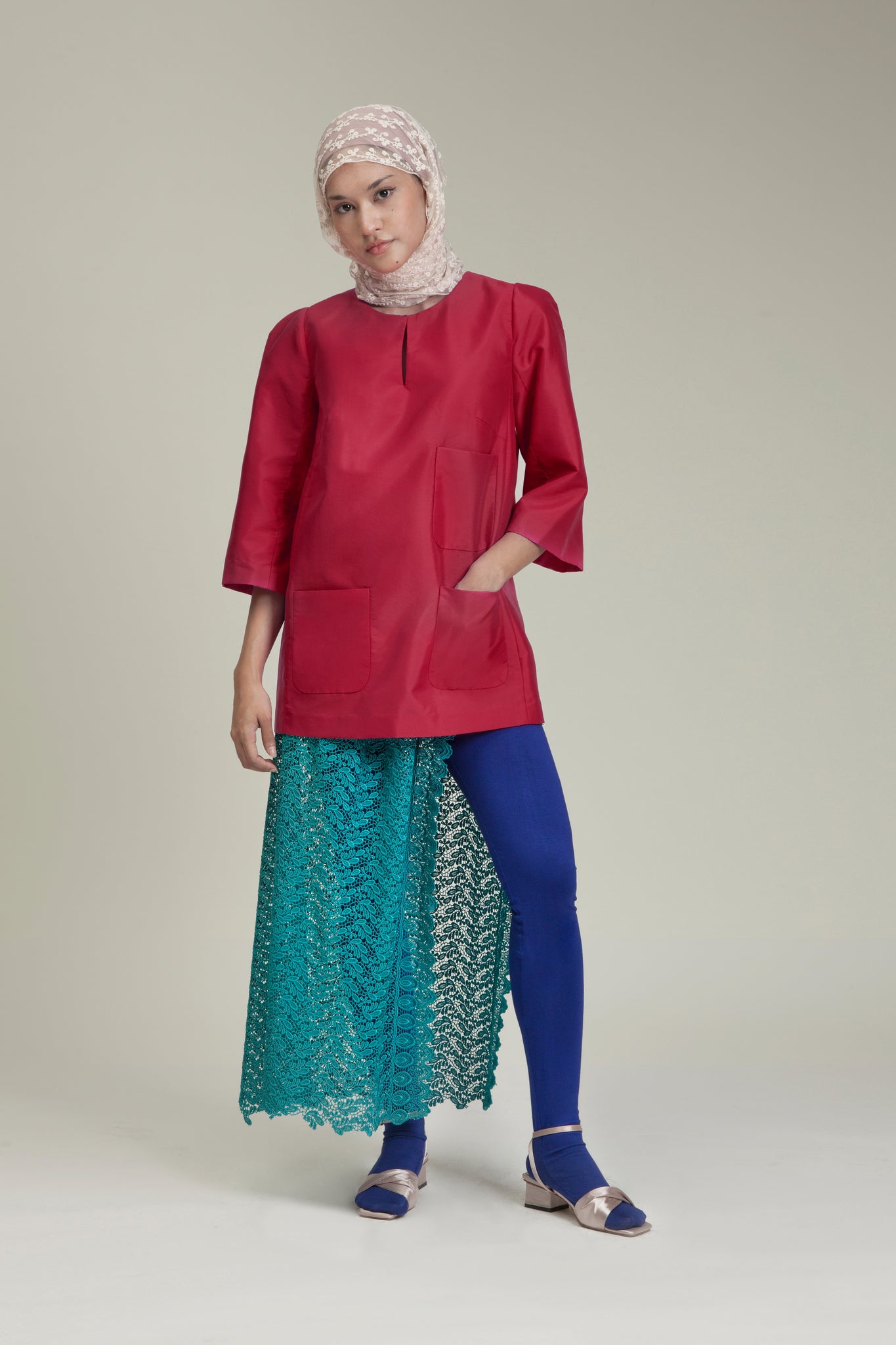 Teal Lace Sarong Stocking
