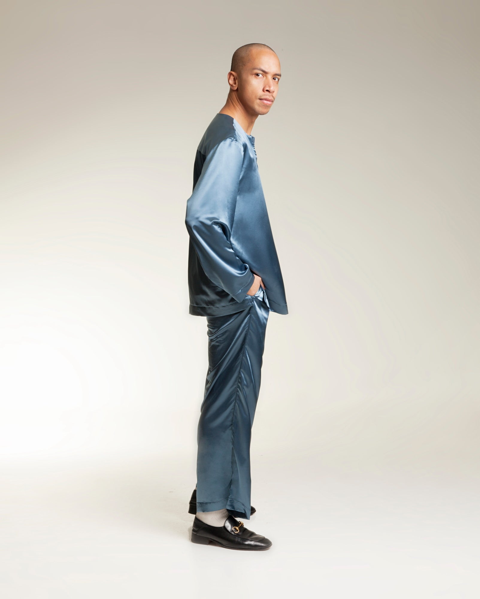 TTFGA Baju Melayu Satin Set (Steel Blue)