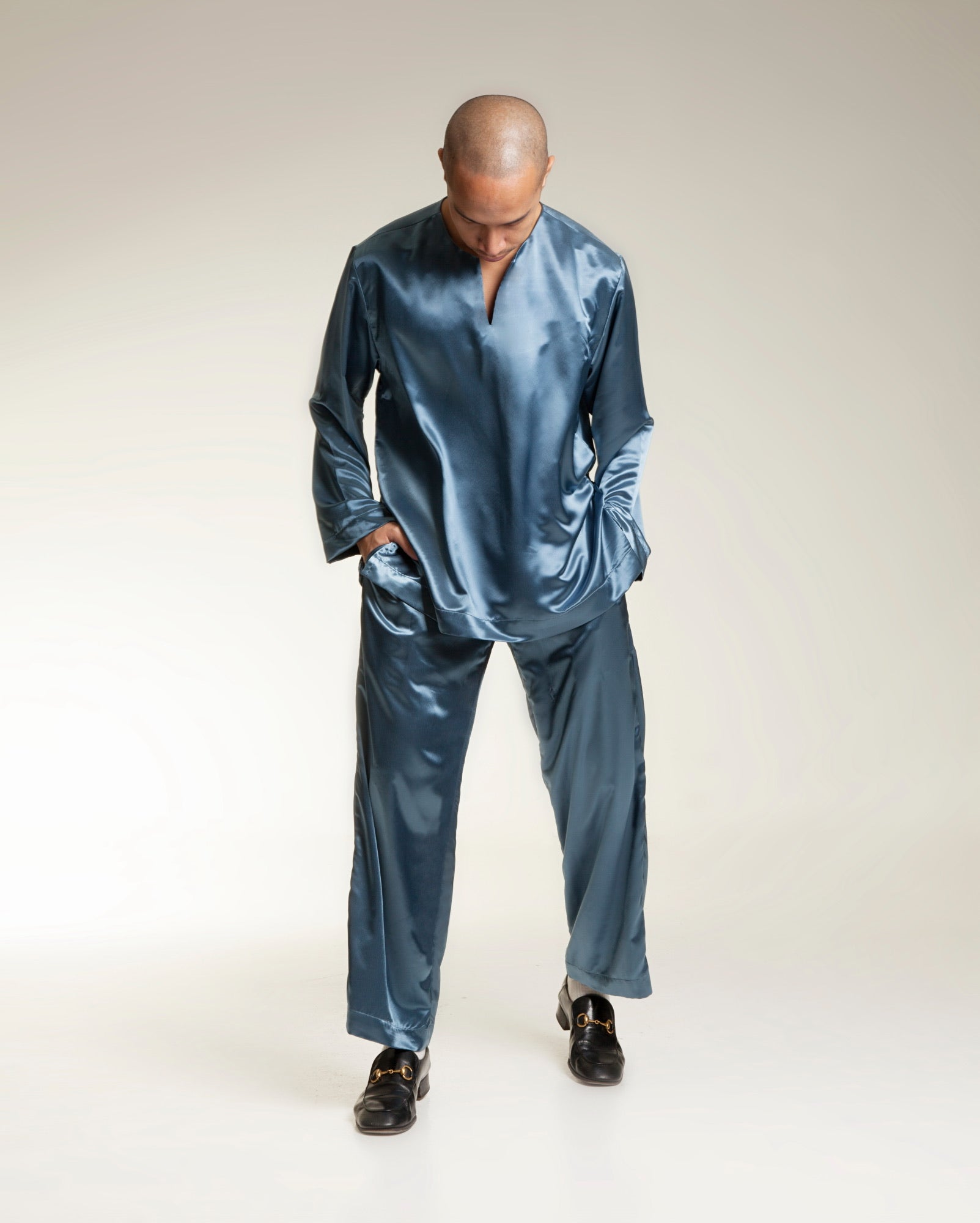 TTFGA Baju Melayu Satin Set (Steel Blue)